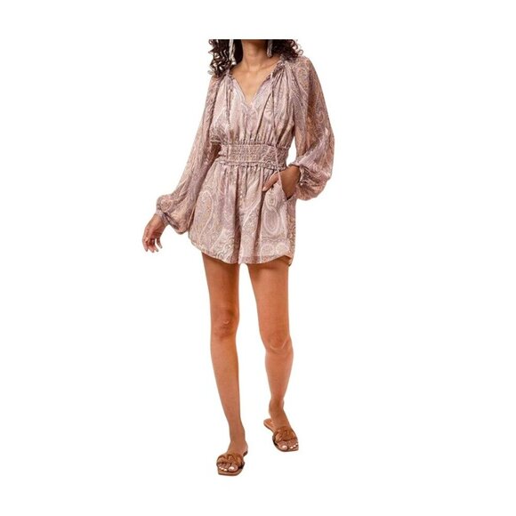 Revolve Line & Dot Boho Paisley Long Sleeve Gianna Romper Pockets MSRP $148 - Picture 2 of 11